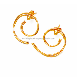 Pendientes de tuerca lisos chapados en oro de Plata de Ley 925, pendientes de moda para compromiso de aniversario de boda para mujer. - Product Image 2