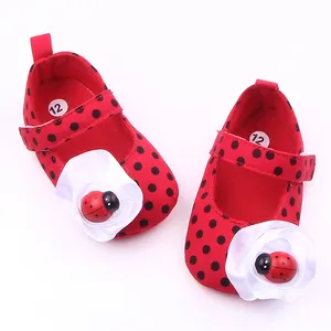 New arrival red color and big flower baby dress shoes for girls