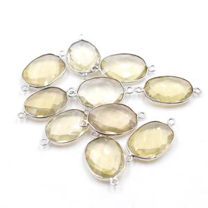 Quartz citron forme ovale 925 lunette en argent Sterling connecteur plaqué argent fabrication de bijoux faits à la main - Product Image 4