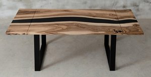 Meubles de luxe Table de salle à manger moderne en bois massif et résine époxy noire Table de restaurant - Product Image 2