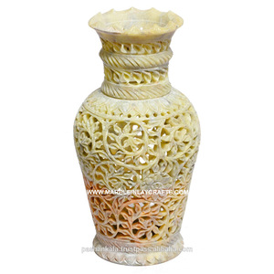 แจกันดอกไม้แกะสลักจากหินสบู่ งานฝีมือ กระถางดอกไม้ตกแต่ง - Product Image 1