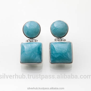 Vente en gros de boucles d'oreilles 925 en argent sterling massif crochet boucles d'oreilles Larimar pierres précieuses résultats de boucles d'oreilles bijoux à bricoler soi-même - Product Image 2