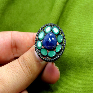 Belle bague en argent Sterling 925 saphir bleu naturel, bijoux victoriens de bonne qualité, prix de gros - Product Image 3