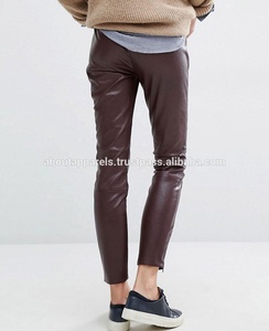 กางเกงหนังแกะแฟชั่นขาตรงสีดำสำหรับผู้หญิง,กางเกงหนังสีม่วงสำหรับผู้หญิงขายดีที่สุด - Product Image 2