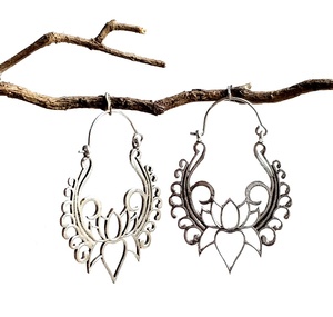 Louts Design Boucles d'oreilles créoles plaquées argent Style bohème Tribal indien fête de mariage bijoux de fiançailles en laiton - Product Image 1