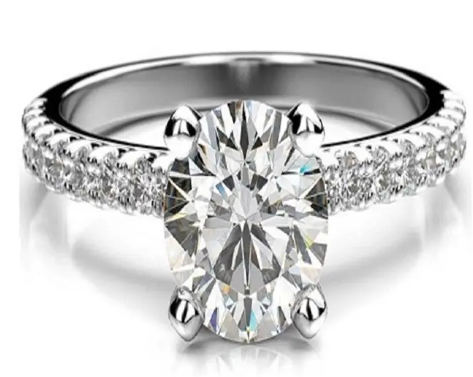 Hot Selling Real Diamond Solitaire with Accents Engagement Ring in 14k White Gold
