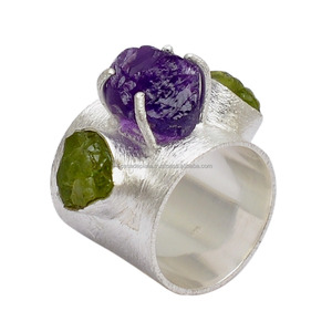 Natural Multi Raw Gemstone 925 Sterling Silver Designer <b>Ring</b> Jewelry - Product Image 1