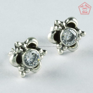 925 <b>Sterling</b> <b>Silver</b> Vintage Earrings CZ Stone <b>Studs</b> for Weddings Anniversaries Parties-Indian <b>Silver</b> Jewelry Wholesaler Supplier - Product Image 2
