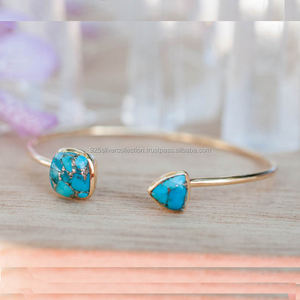 Pulsera de piedras preciosas turquesa chapada en oro unisex, brazalete de moda para mujer para bodas, fiestas, aniversarios, venta al por mayor - Product Image 1