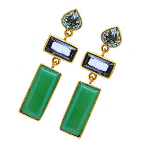 925 plata esterlina Topacio amatista crisoprasa piedra preciosa chapado en oro Stud pendiente beguette forma corazón forma piedra moda pendiente - Product Image 1