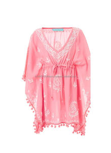 Classic Ultimate Holiday Summer Girly <b>Pom</b> <b>Pom</b> Lace Cover up Dress Baby Adorable Batwing Sleeves Swimwear Boho Kaftan Tunic - Product Image 2