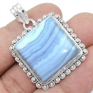 2025 nueva llegada 925 plata esterlina en forma cuadrada declaración joyería hecha a mano encaje azul ágata piedra preciosa colgante bisel ajuste - Product Image 1