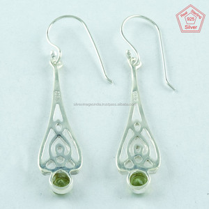 Handmade 925 Sterling Silver Drop <b>Earrings</b> with <b>Peridot</b> Stone Direct From India Supplier Elegant Silver Jewelry - Product Image 4