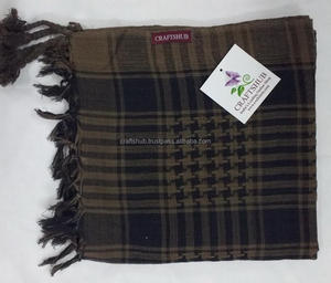 Craftshub Cotton Checkered <b>Square</b> <b>Scarf</b> Men Multifunctional All Seasons Desert <b>Scarf</b> with Tassels - Product Image 2