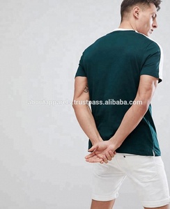 남자를 위한 대량 주문 디자인 평야 싼 T-셔츠, 녹색 T-셔츠에 있는 소매 줄무늬를 가진 새로운 보기 Ringer