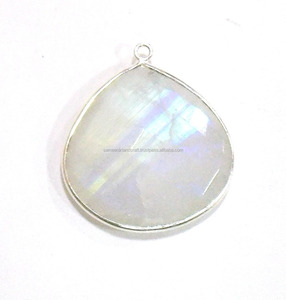 Piedra preciosa de arcoíris blanco Natural, bisel facetado de fianza única, Conector de piedra natal, chapado en oro, forma de corazón, hallazgos de piedra de joyería - Product Image 2