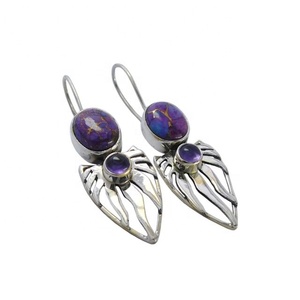 Pendiente de gota de piedras preciosas múltiples turquesa Vintage de moda, Plata de Ley 925, bodas chapadas en plata para mujeres y niñas, joyería fina - Product Image 1