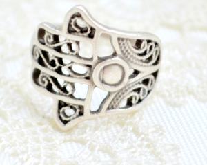 Main Fathima Khamsa Bague En Argent Kabbale Amulette Historique Doigts Inspirés Du Moyen-Orient Bague De Paume Matériau Principal Alliage - Product Image 6