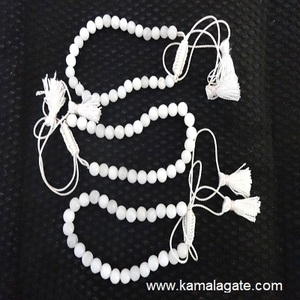 Bracelet de perles de roi blanc naturel cristal de guérison artisanat de pierre semi-précieuse avec des cordes de coton Bracelets de perles de roi - Product Image 1