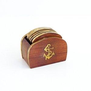 Wooden & Brass <b>Table</b> Coaster, Drink Coasters for Coffee <b>Table</b>, <b>Table</b> <b>Protection</b> Drink Coasters for Farmhouse Office, Bar - Product Image 1