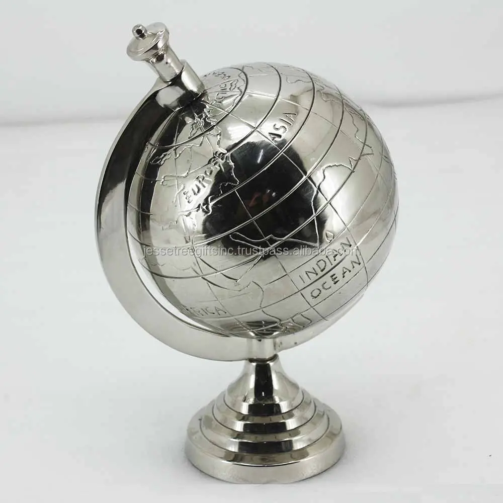 Rotating Metal World Globe Polish Finishing Round Shape 6 Inch 8 Inch 10 Inch 12 Inch Multiple Sizes Metal Base For Home Decor
