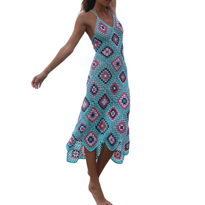 Vestidos Maxi <span class=keywords><strong>de</strong></span> Mujer, Estilo Informal, sin Mangas, con Diseño <span class=keywords><strong>de</strong></span> Cuadros, para la Playa, Tejidos a Crochet - Product Image 5