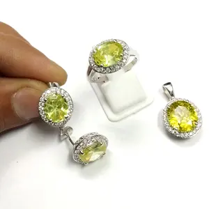 Classic Peridot Color CZs 925 Sterling Silver Jewelry Set Cheap Jewelry Sets For Gift Party