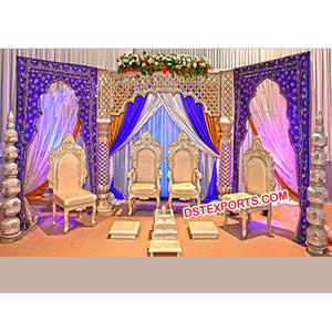 ตกแต่งเวทีงานแต่งงานอินเดียสมัยใหม่พร้อมฉากหลังเป็นเส้นใยเวทีแต่งงานในเอเชียใต้ - Product Image 1