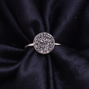 Natural Black Druzy Gemstone 925 Sterling Silver Anillo hecho a mano Joyería Anillo de moda plateado para fiestas de regalo de boda. - Product Image 2