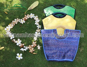 Women's Wholesale Natural Palm Leaf Hand Crafted Beach Handbag Striped <b>Straw</b> <b>Bag</b> - Product Image 2