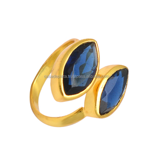 Marquesa corte Iolite piedra preciosa 925 plata esterlina anillo chapado en oro anillo de moda para regalo de boda o fiestas para Unisex - Product Image 3