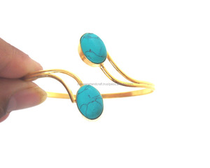 Brazalete ajustable de plata esterlina hecho a mano chapado en oro turquesa piedra preciosa CZ clásico para regalos fiestas símbolo islámico - Product Image 4