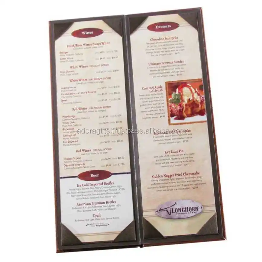 Tempat Menu Pasokan Restoran Menu Cover Restoran Kulit PU Daftar Makanan Folder Menu Tampilan Daftar Mudah