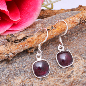 Cushion Cab Red Garnet <b>Sterling</b> <b>Silver</b> Hook <b>Dangle</b> <b>Earrings</b> Jewelry Trendy Fashionable <b>Earring</b> for Women. Manufacture by CDP - Product Image 3