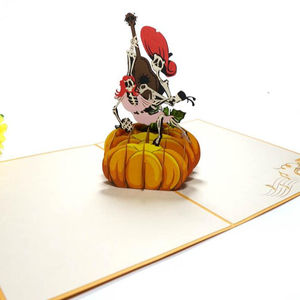 Feliz Halloween esqueleto pareja Pop-Up tarjeta diseño único para boda o cumpleaños venta al por mayor papel regalo artesanía - Product Image 1