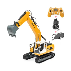 1/16 Scale 17-Channel Rechargeable RC Excavator Construction Truck w/ Shovel, Drill, Grasp - Yellow