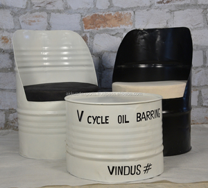 เก้าอี้เหล็กทรงถังแบบอุตสาหกรรมวินเทจและโซฟาหนังแพะ | เฟอร์นิเจอร์สวนสวนกลางแจ้ง | ชุดเลานจ์โลหะแนวย้อนยุคทำด้วยมือ - Product Image 5