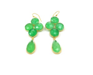 Prehnite calcédoine Doublet boucles d'oreilles ensemble plaqué or bijoux de mode princesse coupe diamant forme mignon Style fait à la main cadeau pour elle - Product Image 1