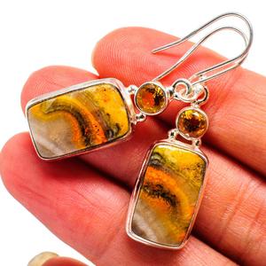Bumble <b>Bee</b> Jasper Rectangle Gemstone Brass Silver Plated Earring Handmade Charm Jewelry Bohemian Earring Wholesale Earrings - Product Image 2