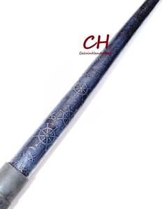 Canne de marche antique faite à la main poignée en laiton nautique en cuir gaufré bleu à la mode matériau en bois pour la course à pied randonnée - Product Image 1