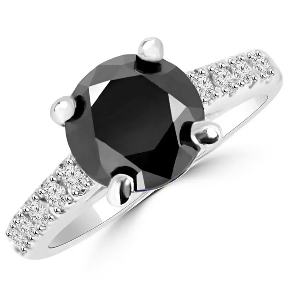 1.70 Carat Black Diamond Wedding Ring Vervaardigd Met 14K Wit Goud, zwart En Wit Diamond Engagement Ring 14K Puur Goud