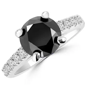 1.70黑色钻石结婚戒指制作的14k白金，黑色和白色钻石订婚戒指14k纯金