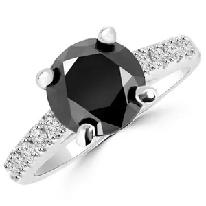 1.70 carati di Diamante Nero Anello di Cerimonia Nuziale Realizzato Con 14k Oro Bianco, in Bianco e nero Diamante Anello di Fidanzamento 14k Oro Puro