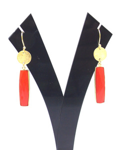 Nouvelle pierre précieuse de corail rouge avec un cadeau à la mode en forme de rectangle fait à la main plaqué or pour sa boucle d'oreille Boho - Product Image 6