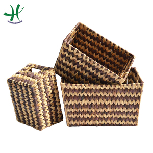 Cesta de almacenamiento de jacinto de agua rectangular grande con asas plegables y tapa para organización del hogar y almacenamiento de alimentos-HS 4123/3 - Product Image 1