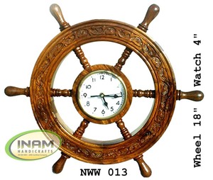 Best Nautical Antique Handmade Wooden Designer <b>Ship</b> Steering <b>Wheel</b> Decorated with Brass Inlay Work - Product Image 2