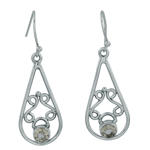 Round Shape Lemon Quartz Gemstone 925 <b>Sterling</b> <b>Silver</b> <b>Dangle</b> <b>Earrings</b> Jewelry Fashionable <b>Earring</b> for Wedding, Gift, Party. - Product Image 1