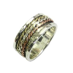 925 Sterling <b>Silver</b> Three-Tone <b>Spinner</b> <b>Ring</b> Vintage Wedding Engagement Gift Jewelry for Unisex - Product Image 1