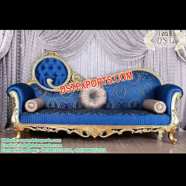 Sofá de boda azul real de Suecia, gran Maharaja, boda india, San Valentín, asiento de amor