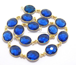 Piedra preciosa de tanzanita facetada chapada en oro de 18 quilates, hermosa forma ovalada, Conector de bisel, cadena de eslabones para collar, ocasiones de regalo - Product Image 1